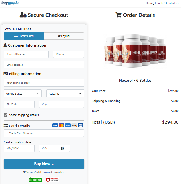 Flexorol Order Page